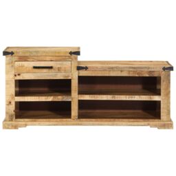 Berkfield Home Shoe Bench 110x35x50 cm Solid Rough Wood Mango in Brown - Size: 110 x 35 x 50 cm - thumbnail 4