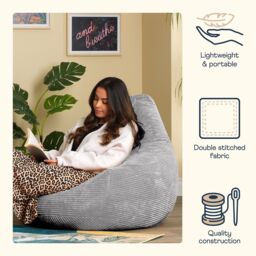 icon Dalton Cord Adult Bean Bag Chair, Set of 2 in Light Grey - thumbnail 3