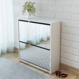 Berkfield Home Shoe Cabinet 2-Layer Mirror White 63x17x67 cm - Size: 63 x 17 x 67 cm - thumbnail 2