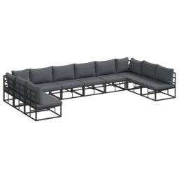 Berkfield Home Garden Sofa Set with Cushion with Pillow 10 pcs Black Aluminium - thumbnail 2