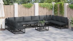 Berkfield Home Garden Sofa Set with Cushion with Pillow 10 pcs Black Aluminium - thumbnail 4