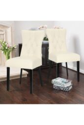 Living and Home Set of 2 Leather High Backrest Dining Chairs in Beige - thumbnail 2