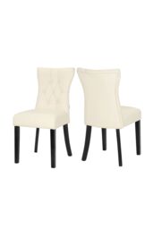 Living and Home Set of 2 Leather High Backrest Dining Chairs in Beige - thumbnail 4