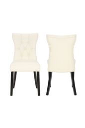 Living and Home Set of 2 Leather High Backrest Dining Chairs in Beige - thumbnail 3