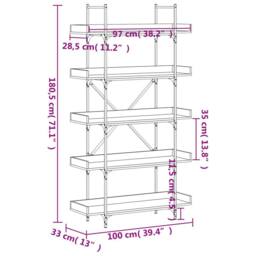Berkfield Home Bookcase 5-Tier Grey Sonoma 100x33x180.5 cm Engineered Wood - thumbnail 9