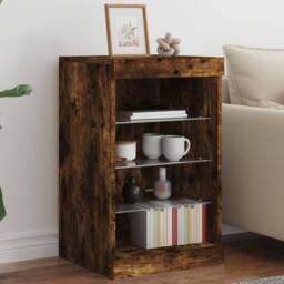 Berkfield Home Sideboard with LED Lights Smoked Oak 41x37x67 cm in Brown - Size: 41 x 37 x 67 cm - thumbnail 2