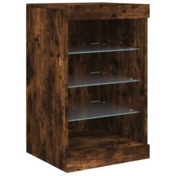 Berkfield Home Sideboard with LED Lights Smoked Oak 41x37x67 cm in Brown - Size: 41 x 37 x 67 cm - thumbnail 1