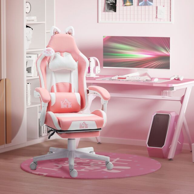 HOMCOM Gaming Chair with Footrest, Reclining Computer Chair, Pink - image 1