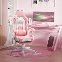 HOMCOM Gaming Chair with Footrest, Reclining Computer Chair, Pink - thumbnail 1