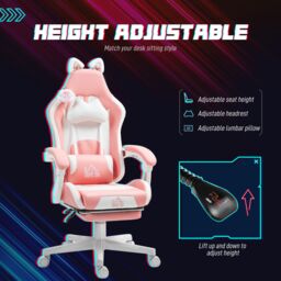 HOMCOM Gaming Chair with Footrest, Reclining Computer Chair, Pink - thumbnail 5