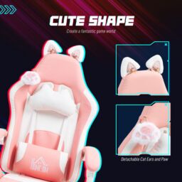 HOMCOM Gaming Chair with Footrest, Reclining Computer Chair, Pink - thumbnail 4