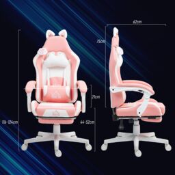 HOMCOM Gaming Chair with Footrest, Reclining Computer Chair, Pink - thumbnail 3