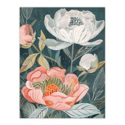 "Artery8 Red White Peonies in Bloom Artwork Wildflowers Wall Art Print in Blue - Size: W24"" x H32""" - thumbnail 1
