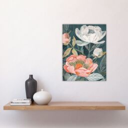 "Artery8 Red White Peonies in Bloom Artwork Wildflowers Wall Art Print in Blue - Size: W24"" x H32""" - thumbnail 4