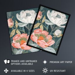 "Artery8 Red White Peonies in Bloom Artwork Wildflowers Wall Art Print in Blue - Size: W24"" x H32""" - thumbnail 2