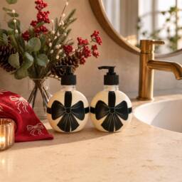 OHS 2 Pack Bow Bauble Pump Dispenser Bottles Refillable Containers in Black - thumbnail 2
