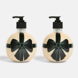 OHS 2 Pack Bow Bauble Pump Dispenser Bottles Refillable Containers in Black - thumbnail 1