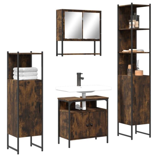 Berkfield Home 4 Piece Bathroom Furniture Set Smoked Oak Engineered Wood in Brown - image 1