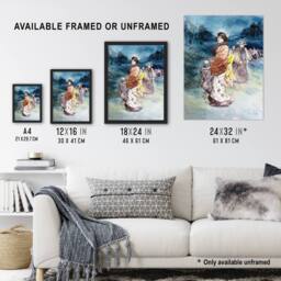 Artery8 Somm Procession of Characters in Japanese Costume Framed Art Print in Blue - Size: A4 - thumbnail 3