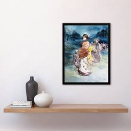 Artery8 Somm Procession of Characters in Japanese Costume Framed Art Print in Blue - Size: A4 - thumbnail 4