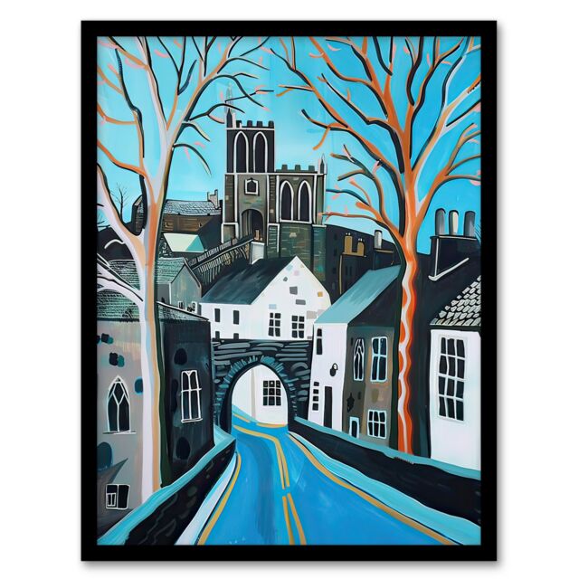 "Artery8 Barnard Castle Winter Painting County Durham Framed Art Print in Blue - Size: W12"" x H16""" - image 1