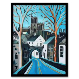 "Artery8 Barnard Castle Winter Painting County Durham Framed Art Print in Blue - Size: W12"" x H16""" - thumbnail 1