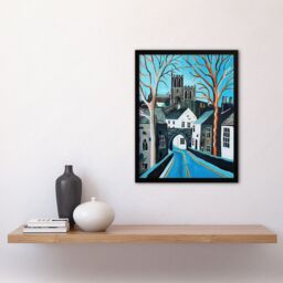 "Artery8 Barnard Castle Winter Painting County Durham Framed Art Print in Blue - Size: W12"" x H16""" - thumbnail 4