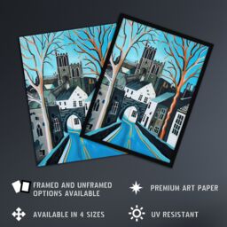 "Artery8 Barnard Castle Winter Painting County Durham Framed Art Print in Blue - Size: W12"" x H16""" - thumbnail 2