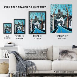 "Artery8 Barnard Castle Winter Painting County Durham Framed Art Print in Blue - Size: W12"" x H16""" - thumbnail 3