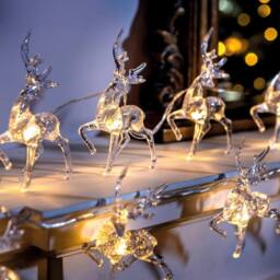 mysmartbuy 2 x Sets of 10 Acrylic Reindeer String Lights - Battery Powered Stag Design Festive Christmas Xmas Home Fairy Lighting - L1.5m in Clear