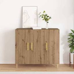 Berkfield Home Sideboard Artisan Oak 90x34x80 cm Engineered Wood in Brown - Size: 90 x 34 x 80 cm - thumbnail 2