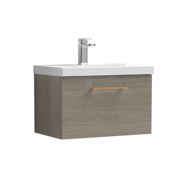 Balterley 600mm Wall Hung 1 Drawer Vanity Basin Unit, Mid Oak, Copper Handle in Brown - image 1