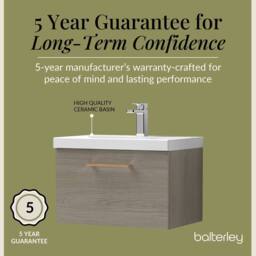 Balterley 600mm Wall Hung 1 Drawer Vanity Basin Unit, Mid Oak, Copper Handle in Brown - thumbnail 6