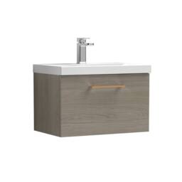 Balterley 600mm Wall Hung 1 Drawer Vanity Basin Unit, Mid Oak, Copper Handle in Brown - thumbnail 1
