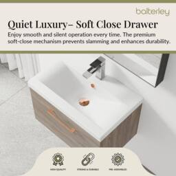 Balterley 600mm Wall Hung 1 Drawer Vanity Basin Unit, Mid Oak, Copper Handle in Brown - thumbnail 3