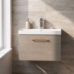 Balterley 600mm Wall Hung 1 Drawer Vanity Basin Unit, Mid Oak, Copper Handle in Brown - thumbnail 9