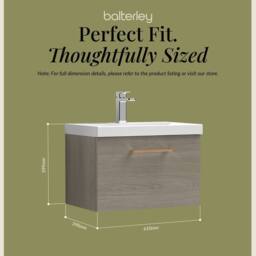 Balterley 600mm Wall Hung 1 Drawer Vanity Basin Unit, Mid Oak, Copper Handle in Brown - thumbnail 5