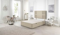 Somnior Flexby Tweed Fabric Side Opening Ottoman Bed With Headboard in Beige - Size: King - thumbnail 2