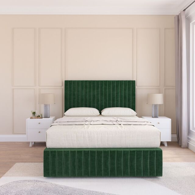 Sloomy Madison Divan Bed Set With No drawers & Matching Footboard - Plush Velvet in Emerald - Size: Double - image 1
