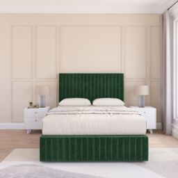 Sloomy Madison Divan Bed Set With No drawers & Matching Footboard - Plush Velvet in Emerald - Size: Double