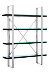 Orsina Black Four‑Tier Shelf Unit, Matte Black Open Frame Bookcase with 4 Shelves, Storage Book Rack in Silver - thumbnail 4