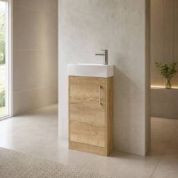 Balterley Winshill 1 Door Left-Hand Cloakroom Vanity Basin Unit, 440mm in Brown - thumbnail 3