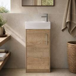 Balterley Winshill 1 Door Left-Hand Cloakroom Vanity Basin Unit, 440mm in Brown - thumbnail 5