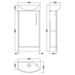 Balterley Winshill 1 Door Left-Hand Cloakroom Vanity Basin Unit, 440mm in Brown - thumbnail 2