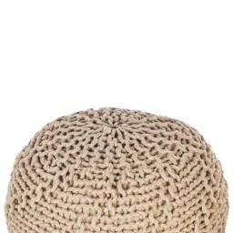 Wyld and Coco Round Pouf Ottoman Beige 50 x 35 cm Knitted Cotton with EPS Beads - thumbnail 3