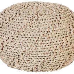 Wyld and Coco Round Pouf Ottoman Beige 50 x 35 cm Knitted Cotton with EPS Beads - thumbnail 2