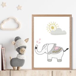 ARTZE CuteElephant Scandi Animal Framed Print SIZE: A2 with Oak Frame in Pink - Size: A4 - thumbnail 2