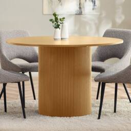 Cheshire Premium Louis 120cm Light Oak Fluted Round Dining Table in Brown - thumbnail 2