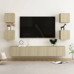 Berkfield Home 7 Piece TV Cabinet Set Sonoma Oak Engineered Wood in Light Oak - thumbnail 2