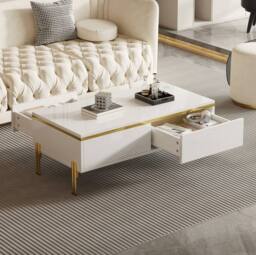 STILVORA Coffee Table with Drawers & Metal Legs in White - thumbnail 2